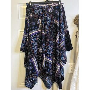 Katies Womens Handkerchief Hem Skirt Size M Paisley Scarf Print Black Boho Midi